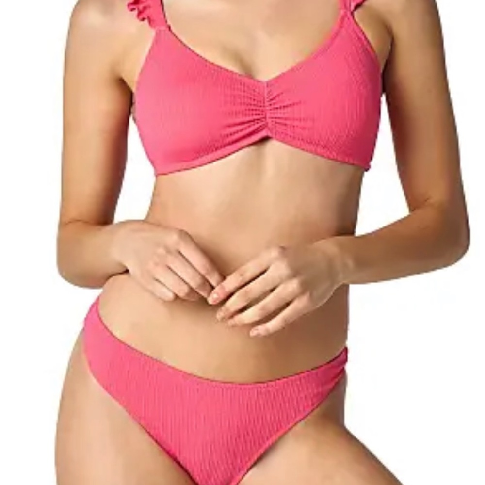 CUPSHE Women's Bikini Swimsuit Ruffle Shirring Low Rise Pink bikini  Sz s